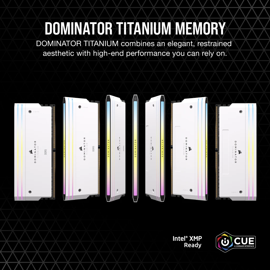 DOMINATOR® TITANIUM RGB 64GB (2x32GB) DDR5 DRAM 6600MT/s CL32 Intel XMP Memory Kit — White